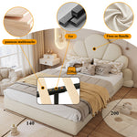 Upholstered Double Bed with Petal Headboard, 140x200cm, Beige Velvet