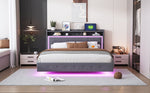 Upholstered Bed, 160x200 USB & LED, Linen Fabric Gray