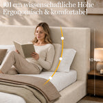 Upholstered Double Bed 180x200cm, Hydraulic Storage, Beige Chenille