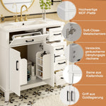 Bathroom Vanity Unit with Ceramic Sink and Soft-Close Drawers, White and Black