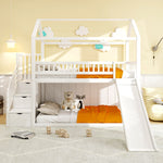 Children's Bunk Bed 90x200 cm, Loft with Slide & Storage Ladder, Solid Wood, White