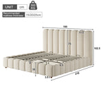 Upholstered Double Bed 180x200cm with Storage, Beige Velvet