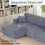 L-Shaped Modular Corner Sofa with Chaise Longue and High-Density Foam, Grey Corduroy