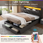 Upholstered Double Bed 180x200cm Hydraulic Storage LED Drawers - Linen Grey