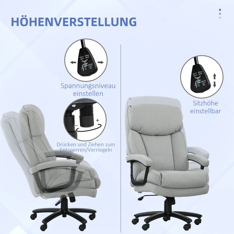 Office Chair, Large Tall, 200 kg, Robust, Soft Upholstery, Light Grey