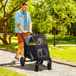 Dog Buggy, Foldable, 30 kg, Mesh Window, Grey Oxford