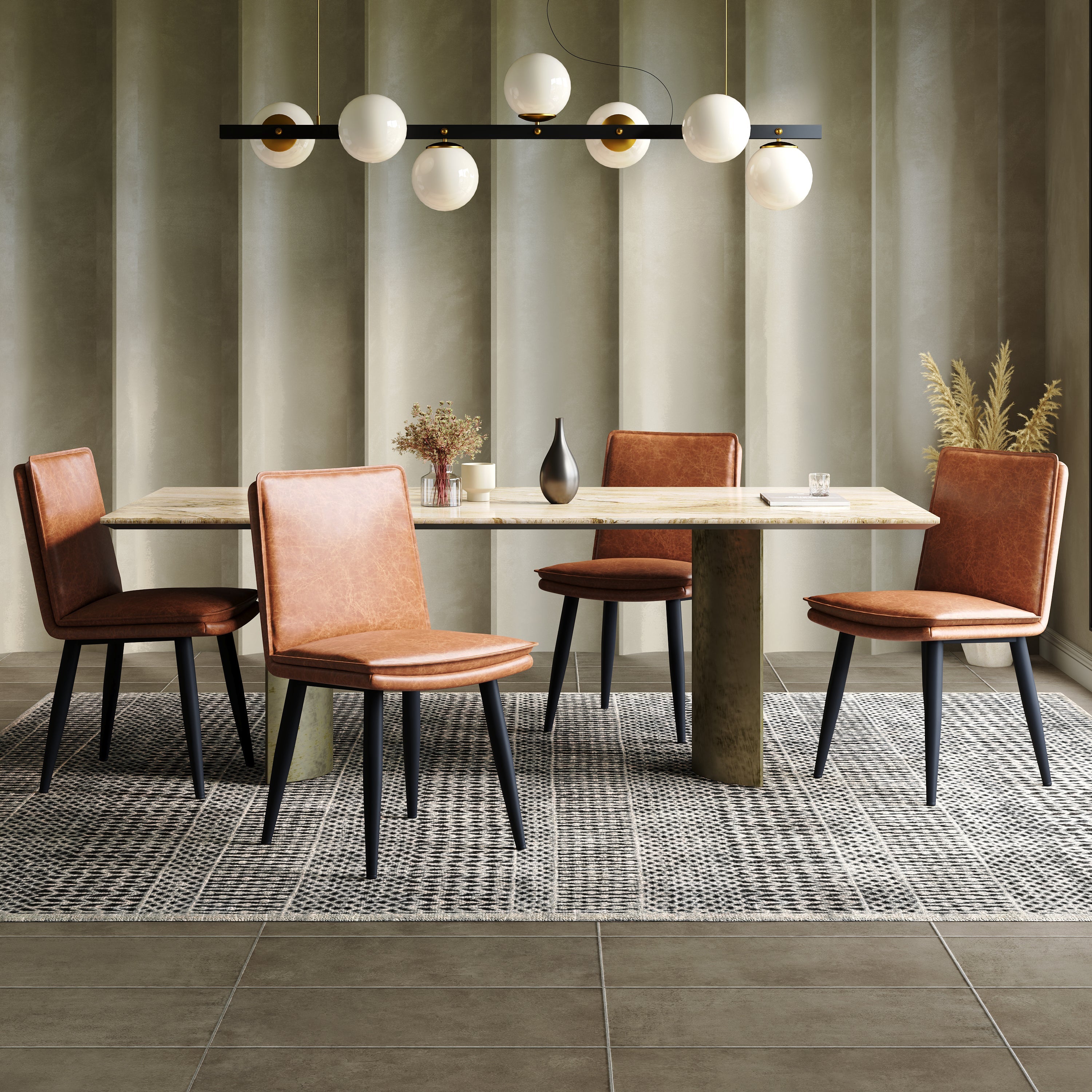 4 Dining Chairs, Set of 4 Modern Style, Double-Layered Cushion, Brown PU