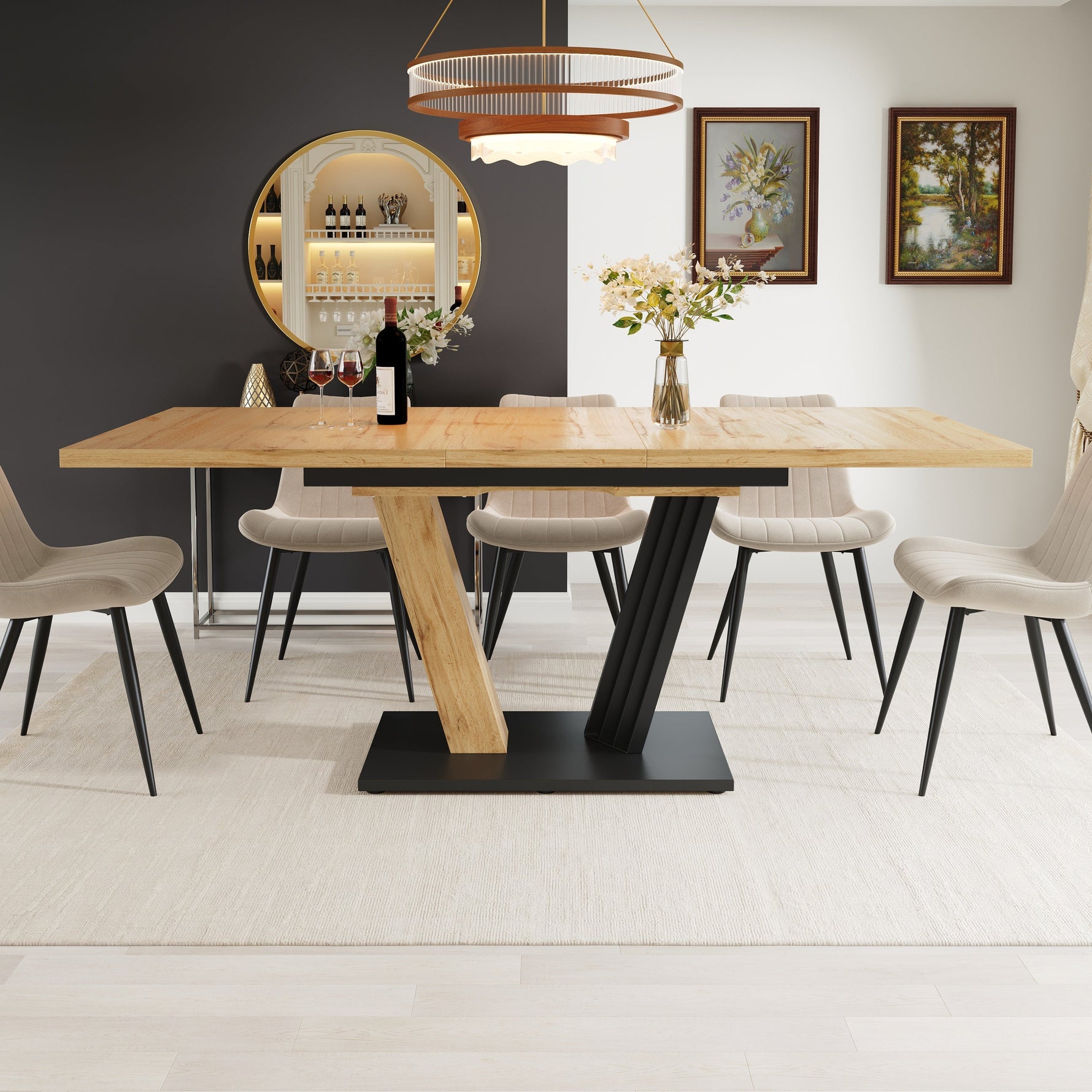 Extendable Dining Table with Wing-Shaped Legs, 120-160 cm, Wood Look