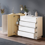 Sideboard Storage Cabinet, High-Gloss Modern Wood-Colored White