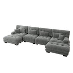 Modular Corner Sofa U-Shaped 4-Seater Movable Ottoman Chenille Grey