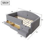 Multifunctional Upholstered Sofa Bed with Two Drawers, Railings and Steps, 90x190cm, Light Grey Velvet