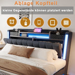 Upholstered Bed, 160*200 LED, USB, Storage Headboard, Grey Linen