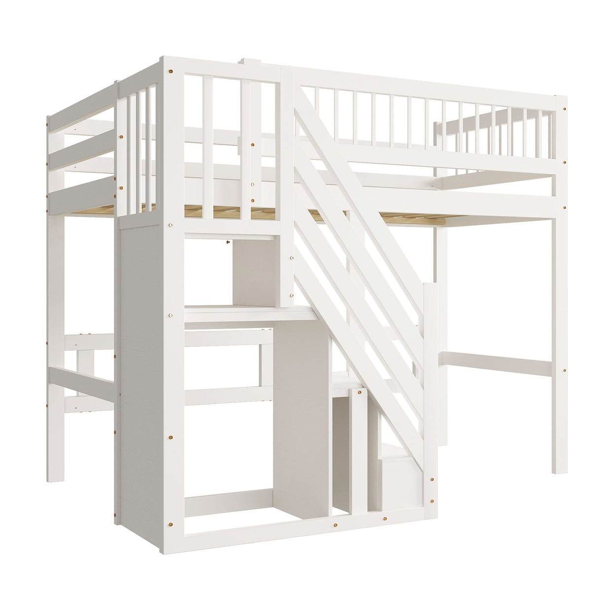 Solid Wood Bed 90*200, Storage Stairs, Children's Youth Single, White