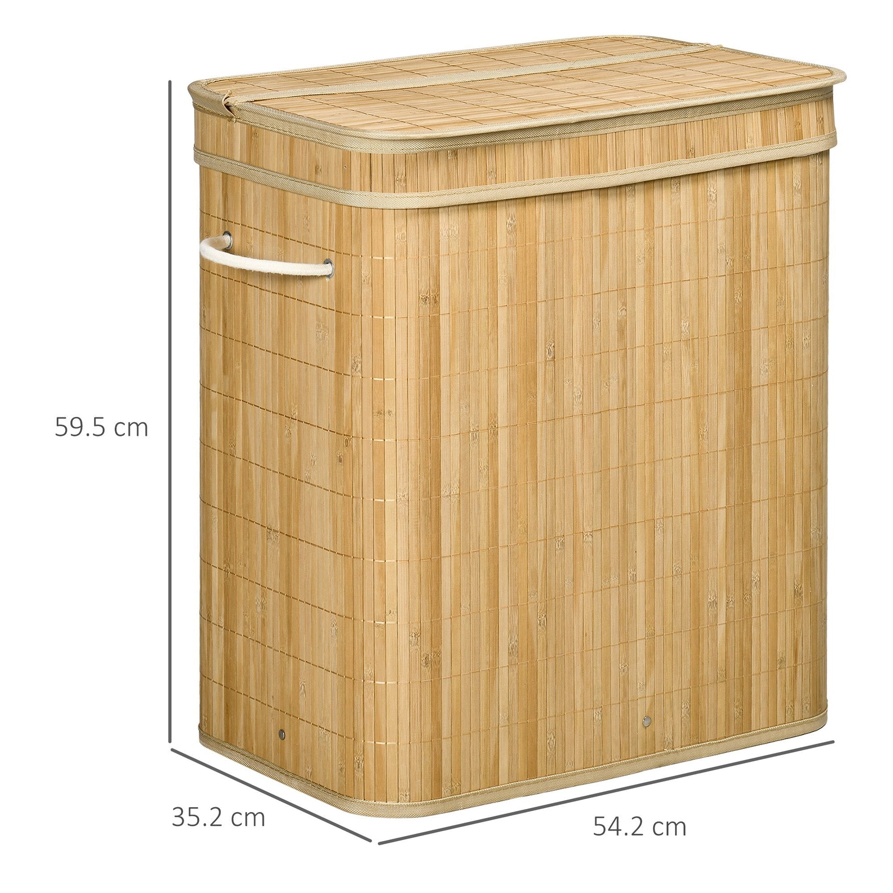 Bamboo laundry basket with lid and handles 90 liter 2 sections with removable fabric bag