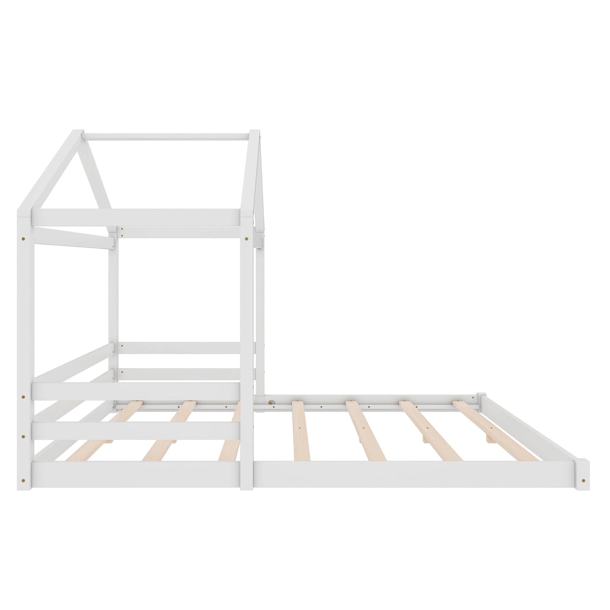House Bed 140x200cm House Shape Slatted Base - White Pine