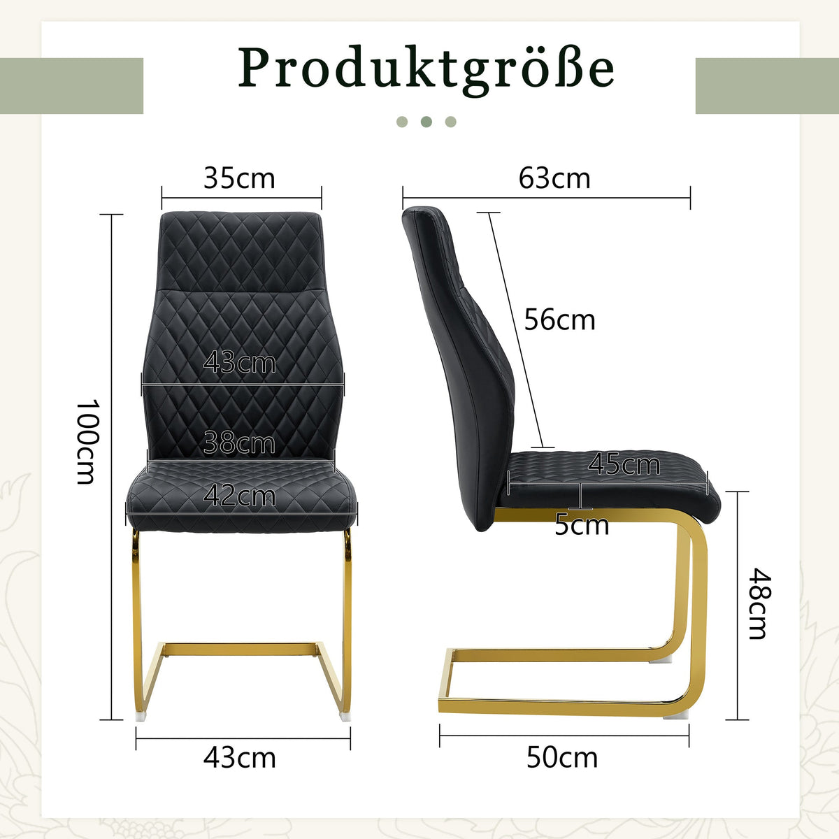 Dining Chairs Set of 2 with High Backrest and Padded Cushion, Black and Gold