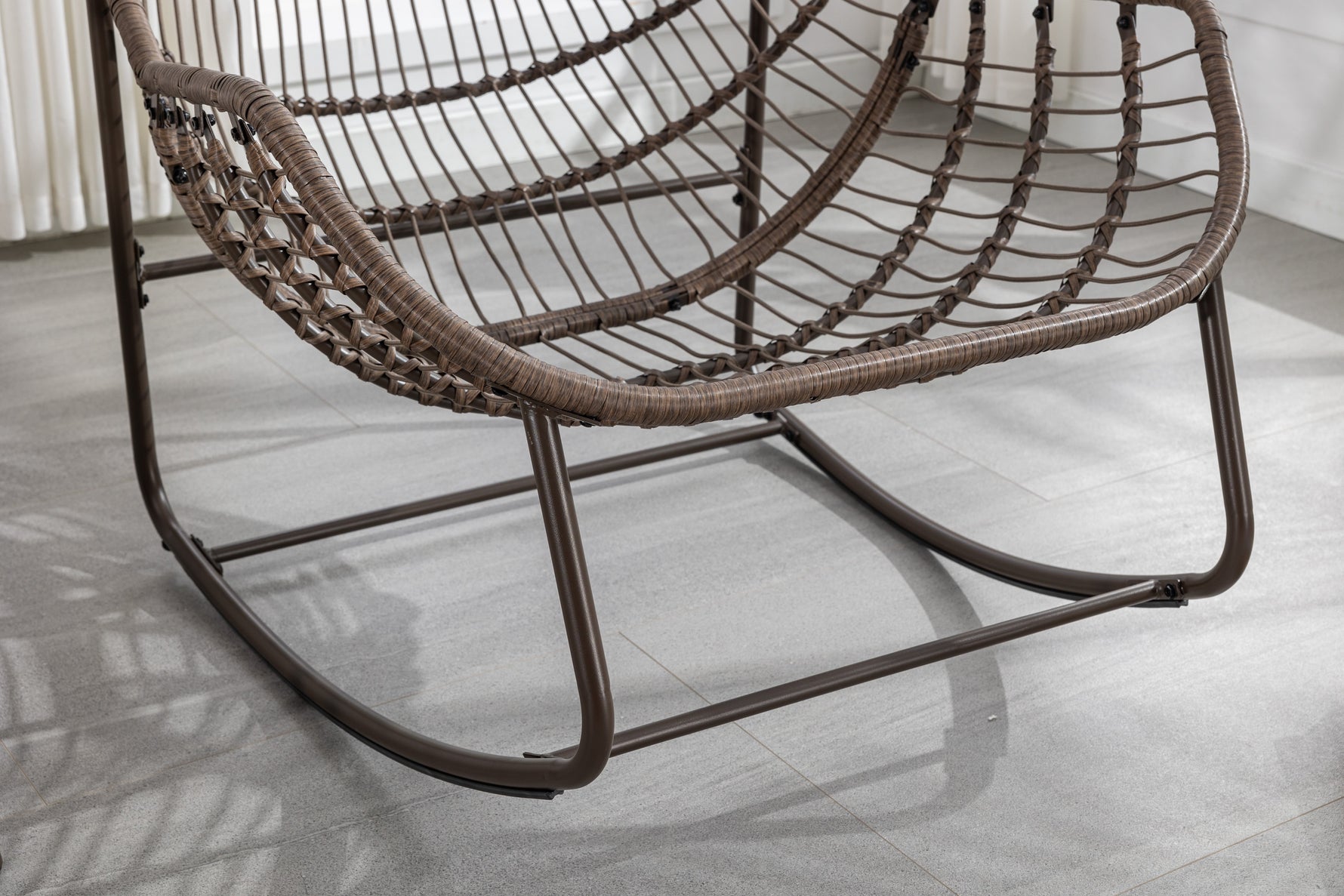 Outdoor Rattan Rocking Chair Padded Cushion Recliner Navy Blue