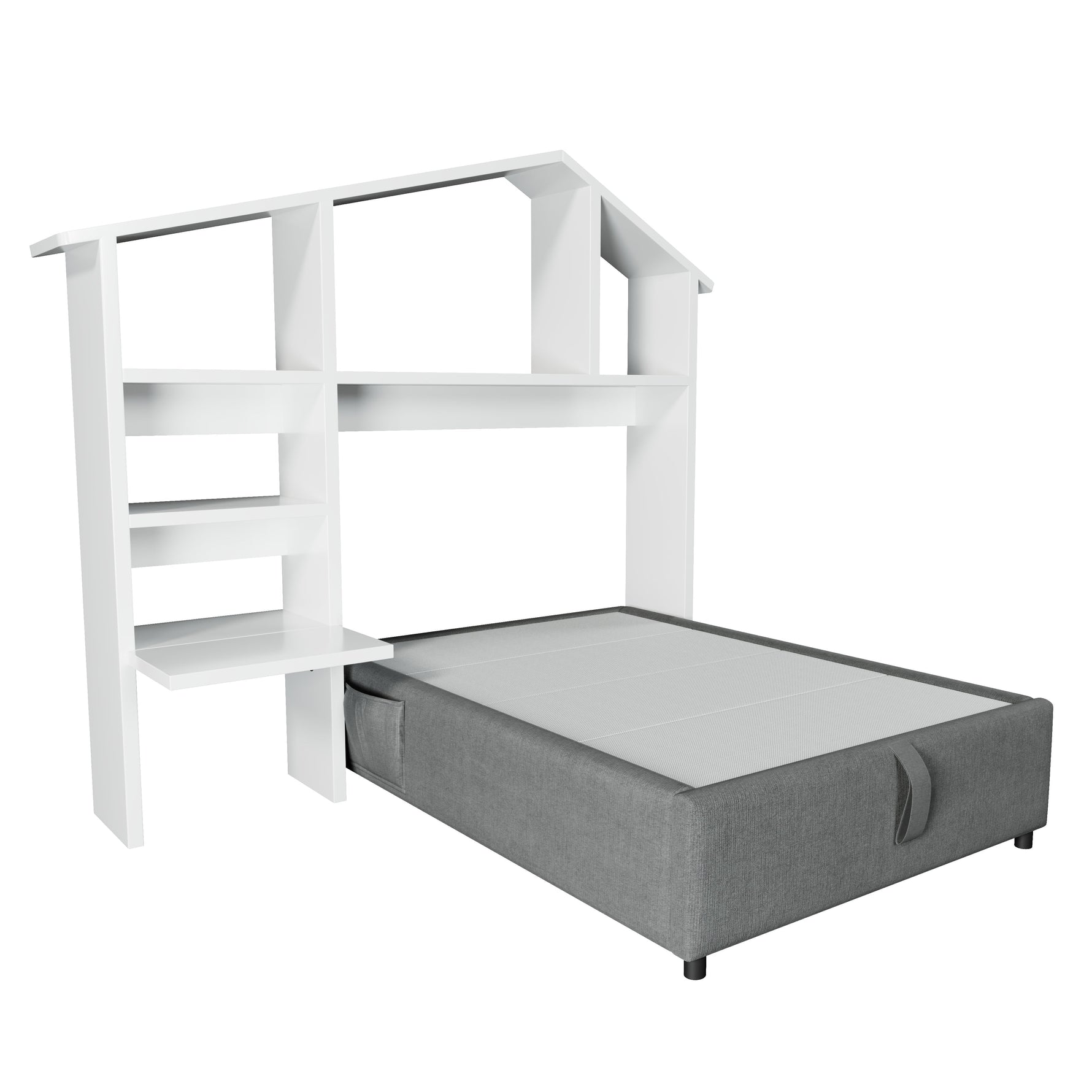 Children's Upholstered Bed, 90x190cm, Hydraulic Storage, USB-C, Linen Grey