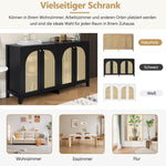 Sideboard, Minimalist with 4 Rattan Doors & Metal Handles, Black