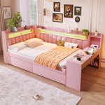 Upholstered Daybed 140x200 with Desk, USB & 2 Drawers, Pink