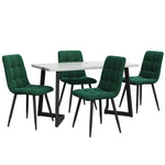 5-Piece Dining Set 117cm Rectangular Kitchen Table & 4 Dark Green Velvet Chairs Black Legs