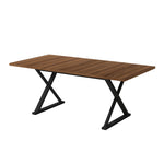 Dining Table, 180x90x75cm Seats 6-8 People Modern Style, Walnut and Black Metal