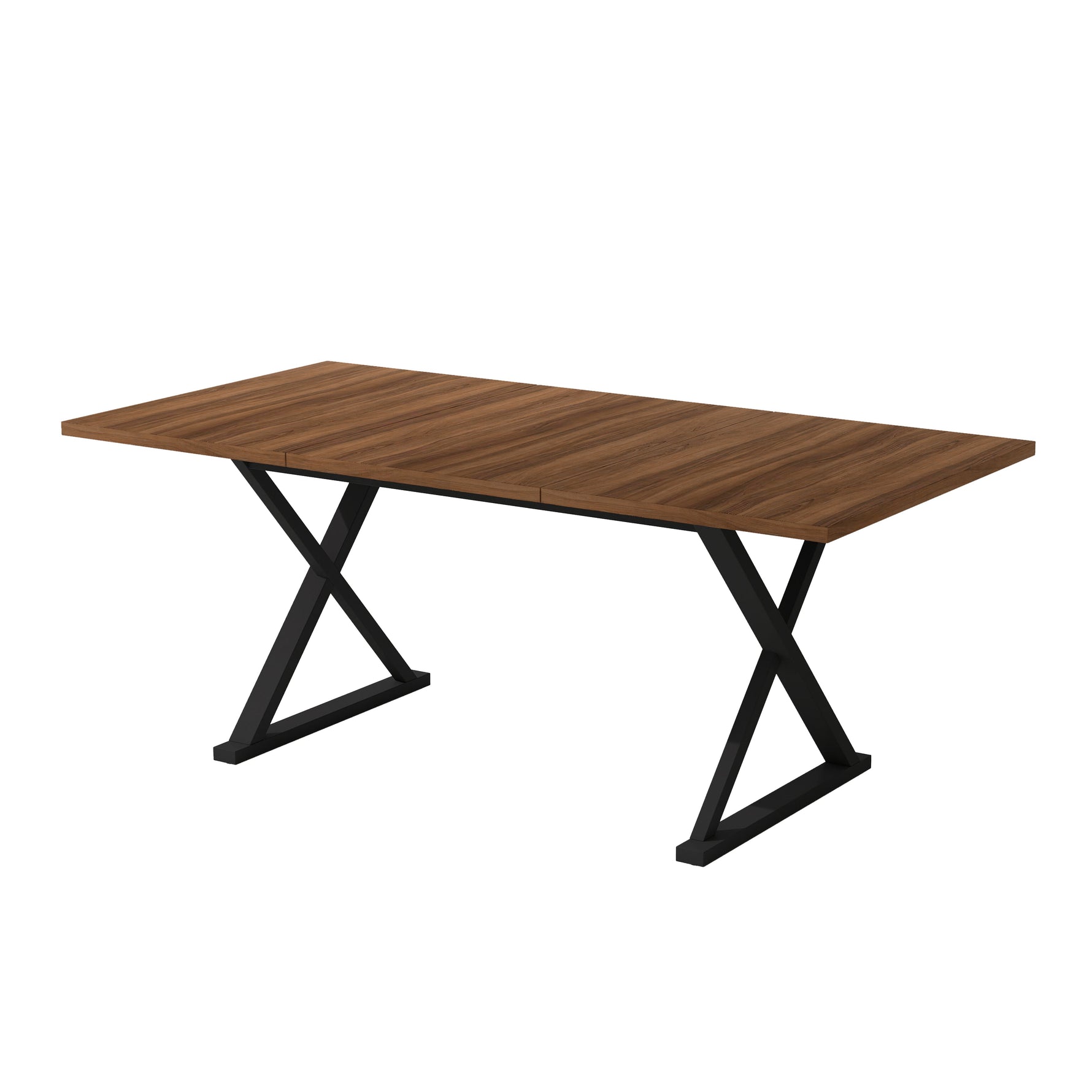 Dining Table, 180x90x75cm Seats 6-8 People Modern Style, Walnut and Black Metal