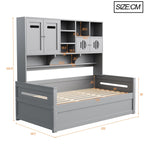 Sofa Bed, 90 x 200 cm Multifunctional Hydraulic Single Bed Frame, Grey Wood