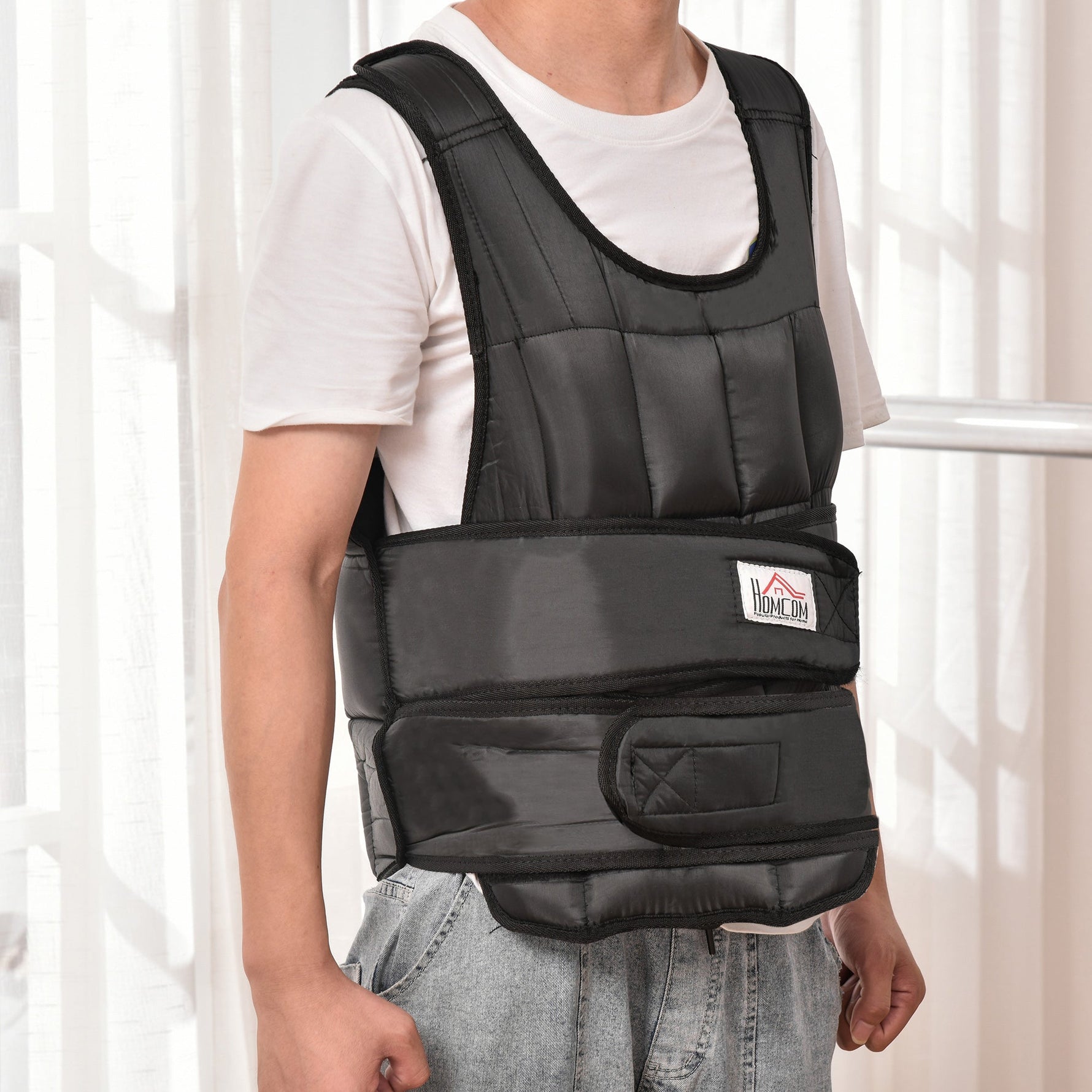 Weighted Vest, 30 kg Adjustable Strength Training, Black Oxford Metal