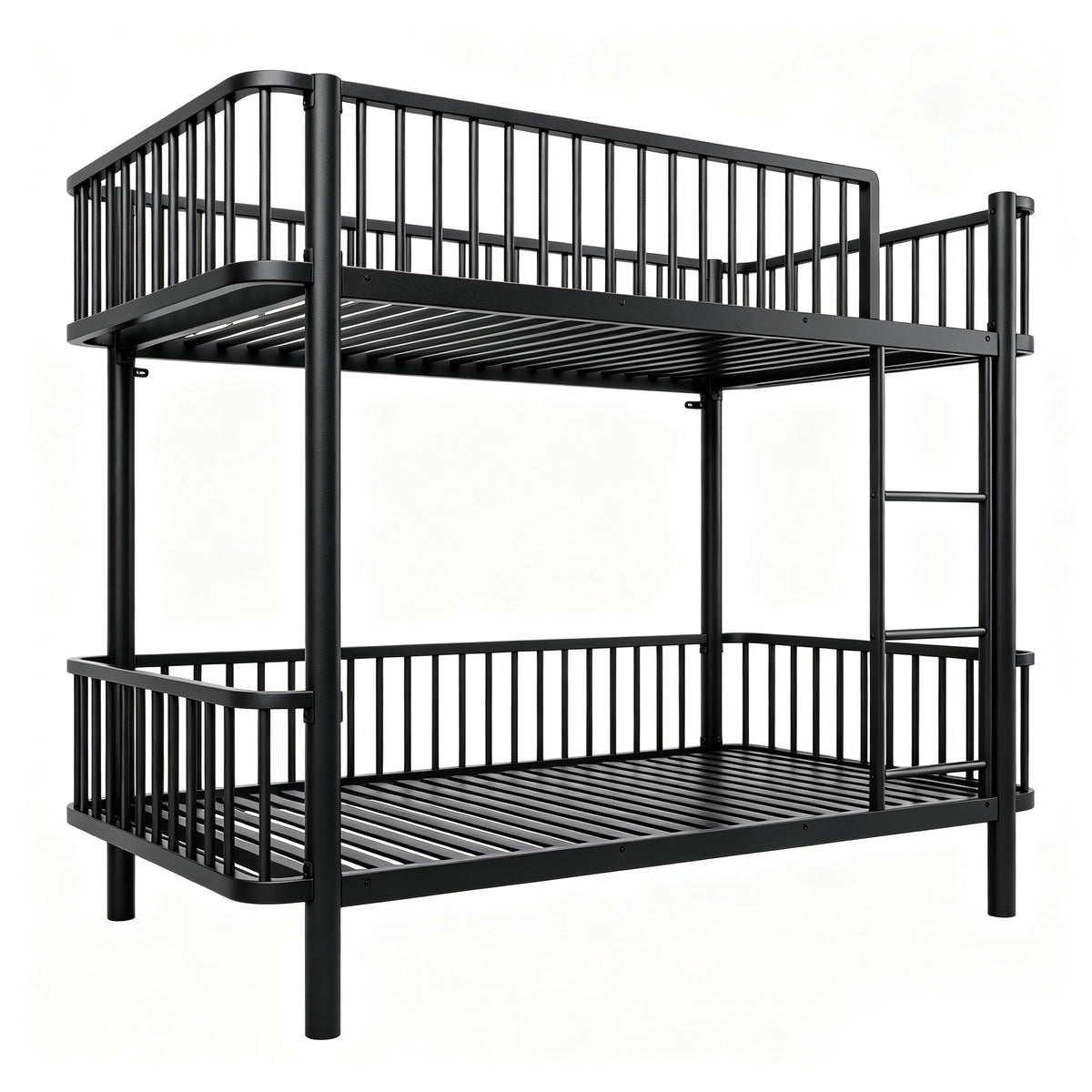 Metal Bunk Bed 90x200 Space-Saving Safety Railing, Black