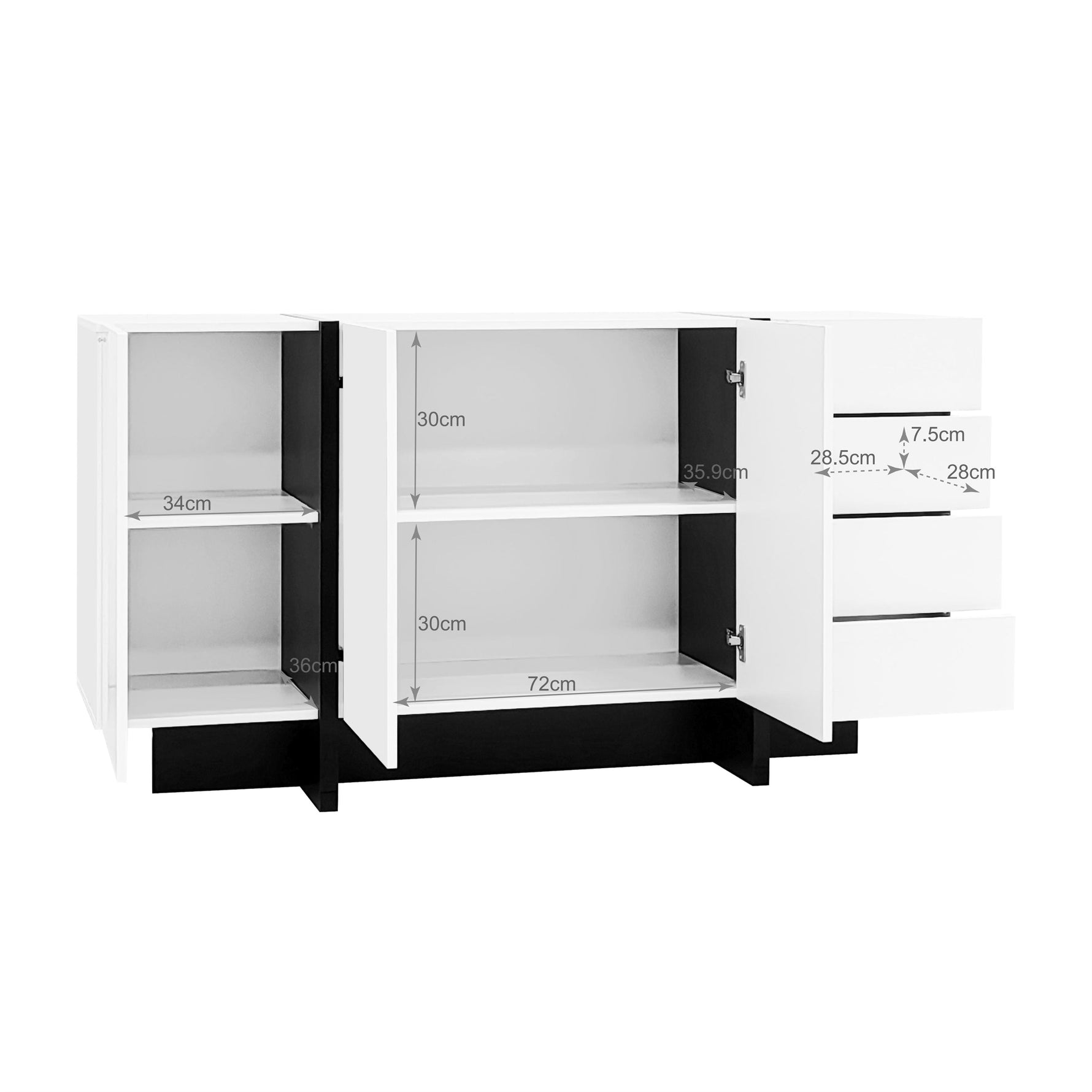 Sideboard, 2-Door 4-Drawer Modern, White High-Gloss