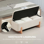 Storage Bench, Upholstered with Safety Hinges & Wooden Legs, Linen Look