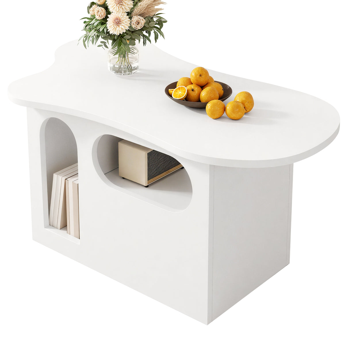 Coffee Table with Drawers, Cloud-Shaped with Open Storage, High-Quality Material