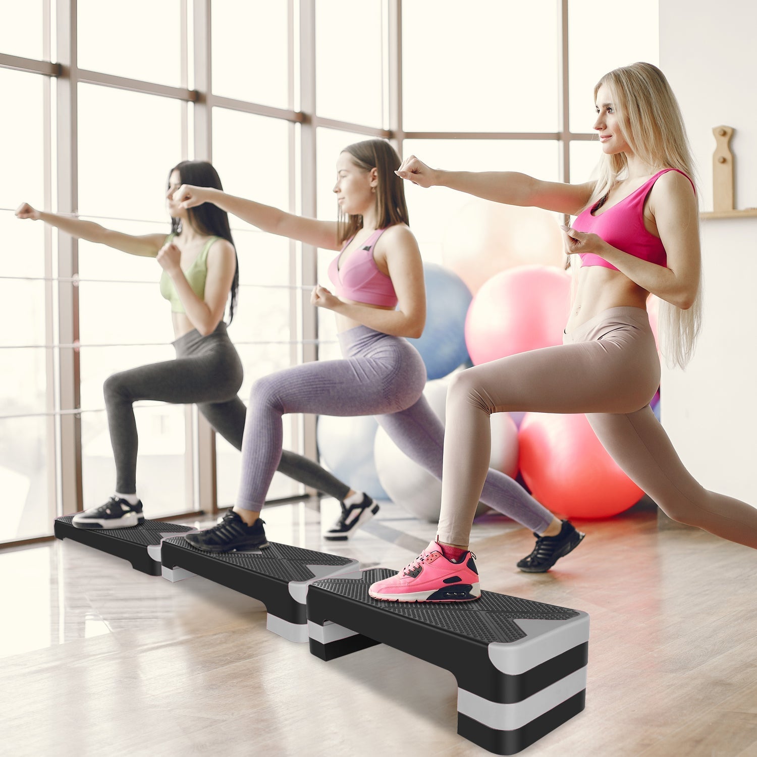 Aerobic Stepper 68.5cm (27") Adjustable Height Workout Step Platform Gray