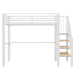 Loft Bed 140x200 Metal Construction, Storage Space, Stairs