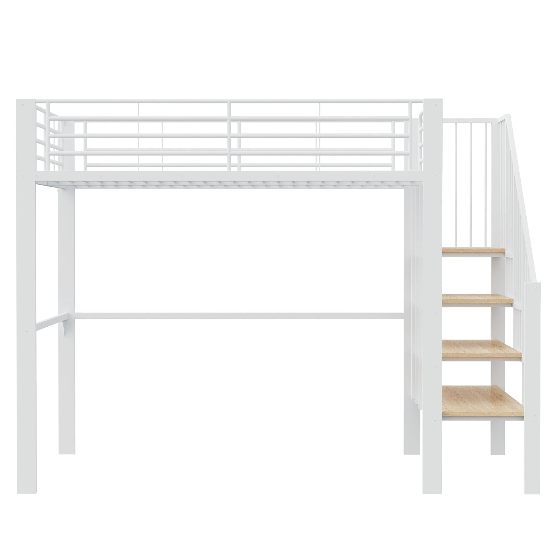 Loft Bed 140x200 Metal Construction, Storage Space, Stairs
