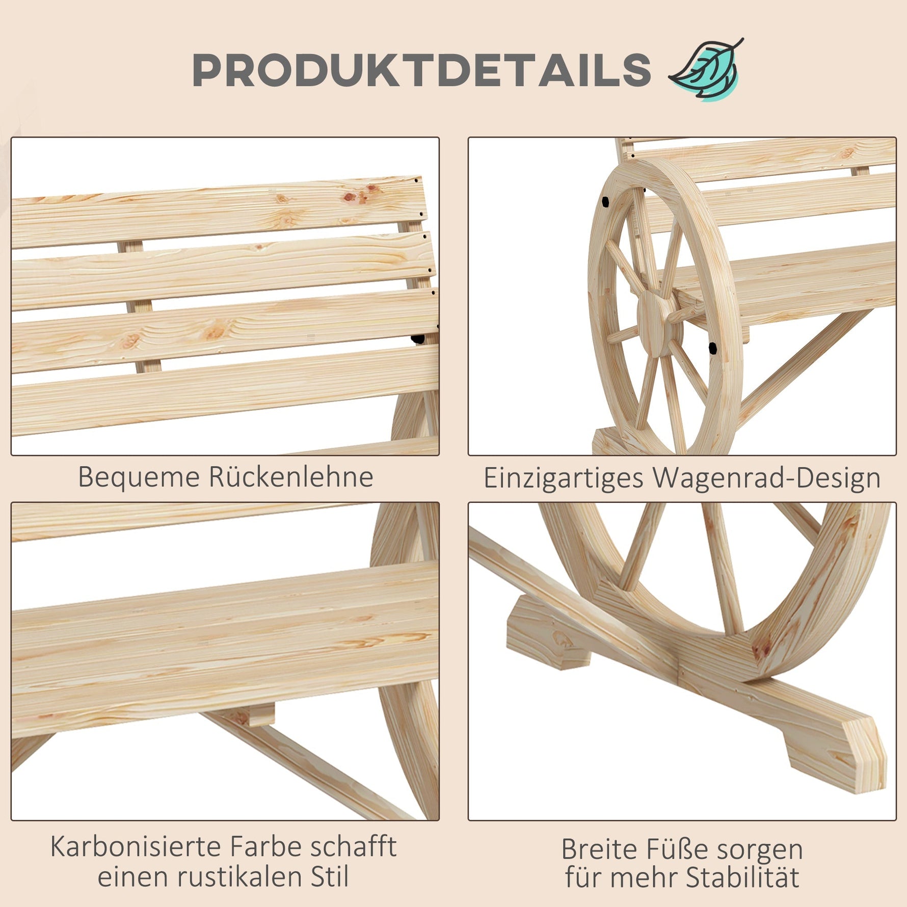 2-seater Garden Bench with Armrests, 240 kg Load Capacity, Fir Wood, Natural