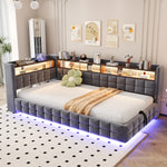 Upholstered Bed Set 180x200cm with Storage & Tables, Beige Velvet