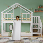 Bunk Bed with Slide & Stairs - Kids Cabin Bed, White Solid Wood