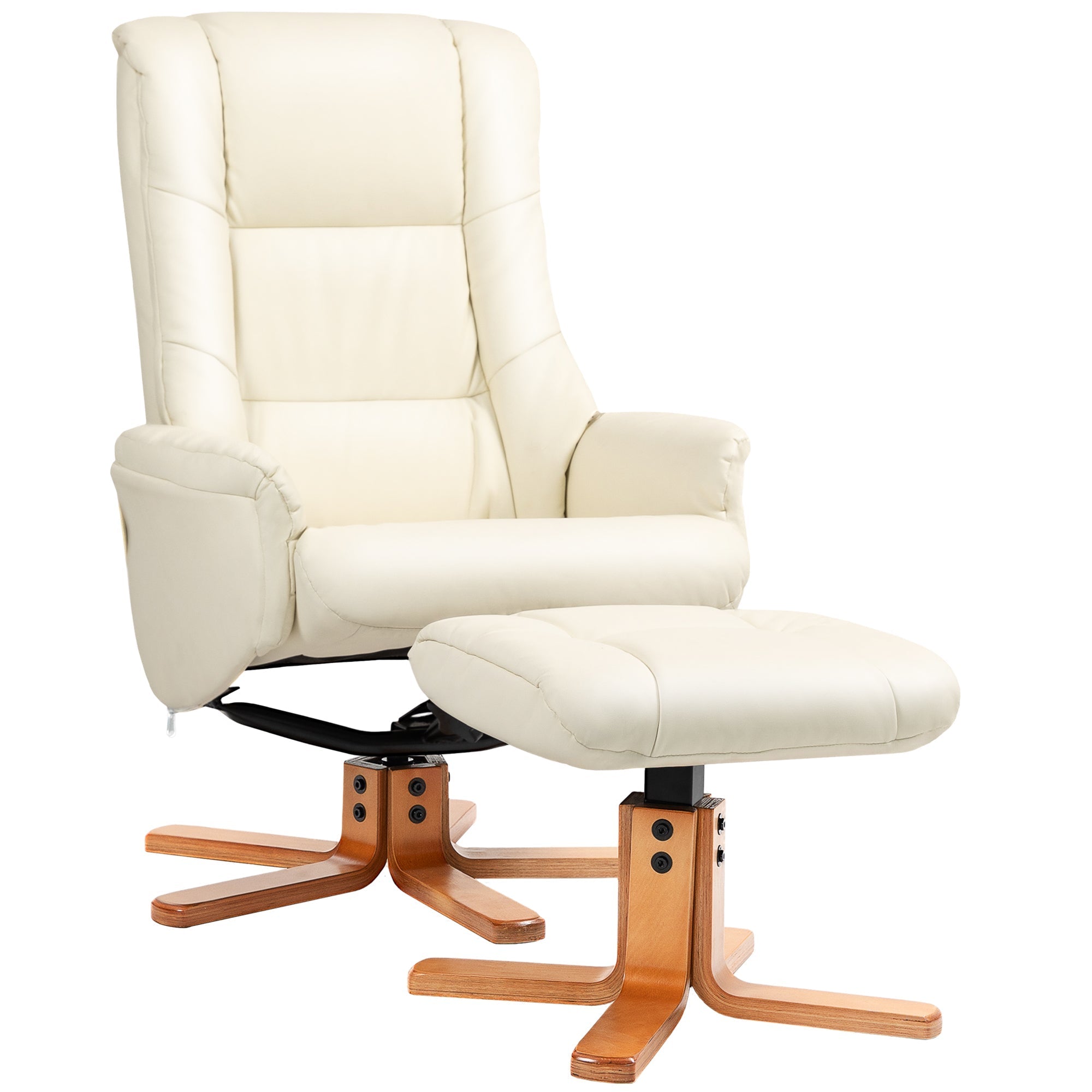 Recliner Chair with Footstool, Reclining & Rocking, High Backrest, Faux Leather