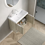 Wall-mounted Bathroom Vanity Unit with Ceramic Sink and Open Shelf, 55cm, Oak Cream