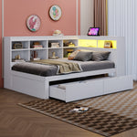 Solid Wood Sofa Bed 90x200cm Multifunctional USB/LED Storage, White