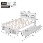 Multifunctional Double Bed with USB Port, Drawers and Storage Cabinet, 160x200cm, White