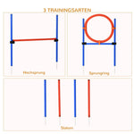 Dog Agility Set, 3 in 1, Slalom Hurdle Jumping Ring, Blue+Red
