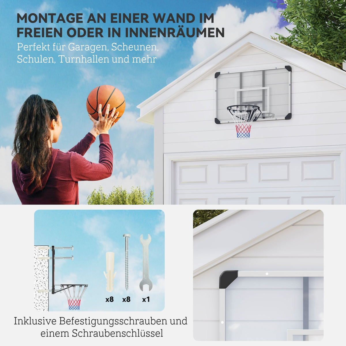 Basketball Hoop Wall-Mounted 113x61x73cm Outdoor Steel, Black