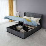 Modern Upholstered Bed 140x200 cm Gas Lift Storage, Grey