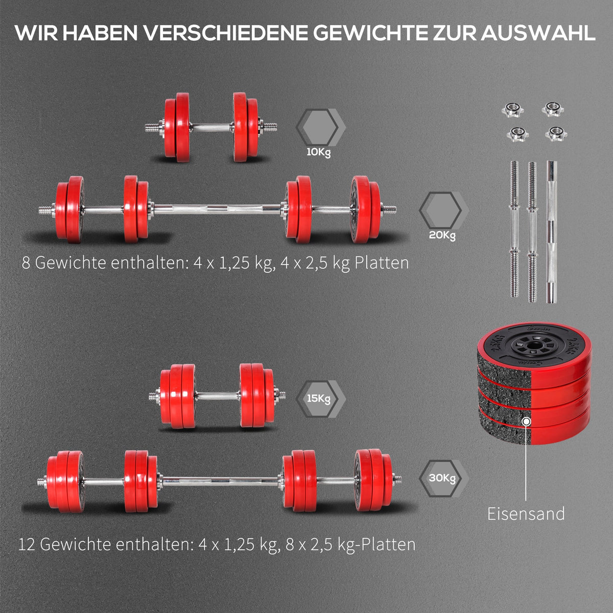 Dumbbell Set 20KGS 2-IN-1 Adjustable Dumbbells & Barbells, Red Black