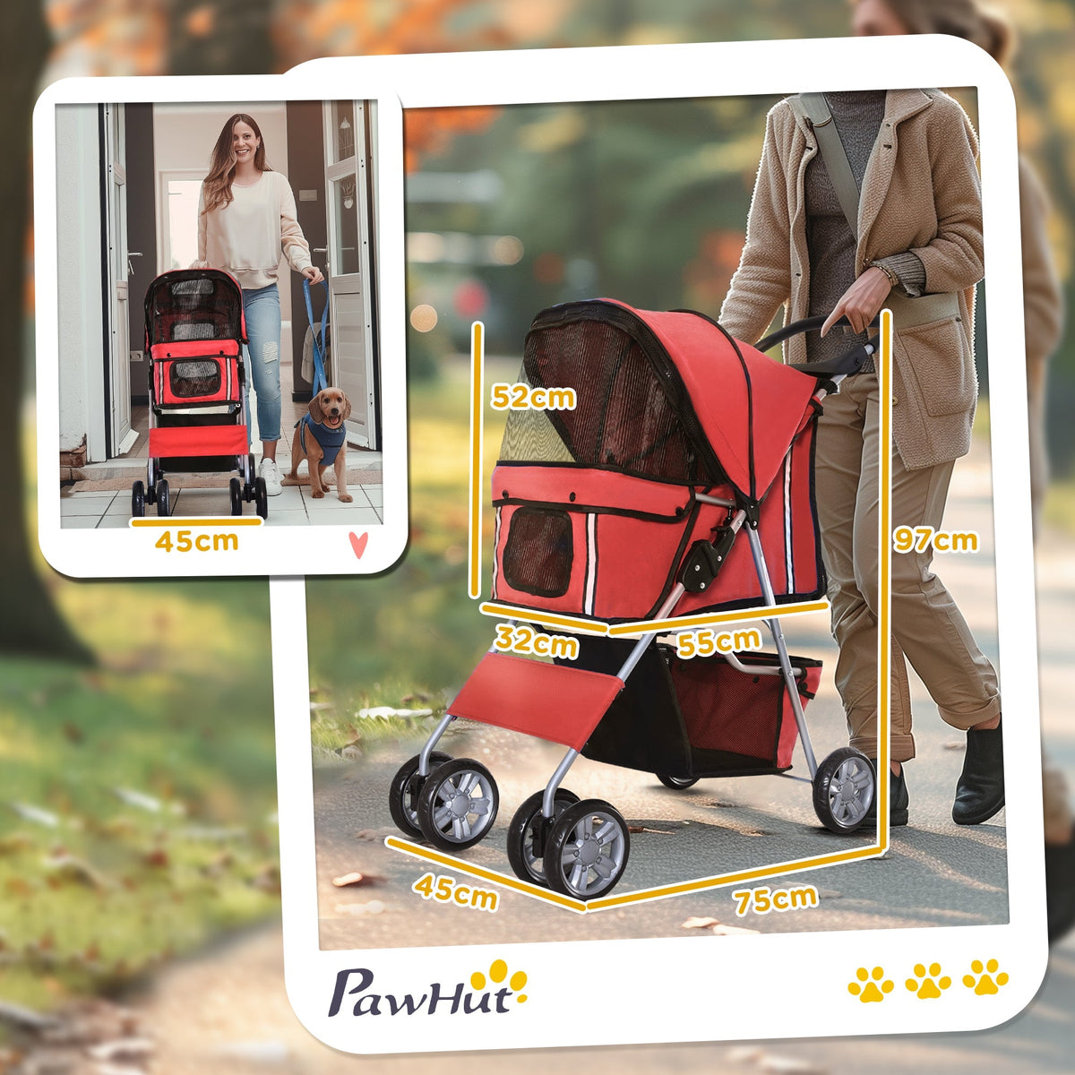 Dog Buggy, Lightweight & Foldable, Red