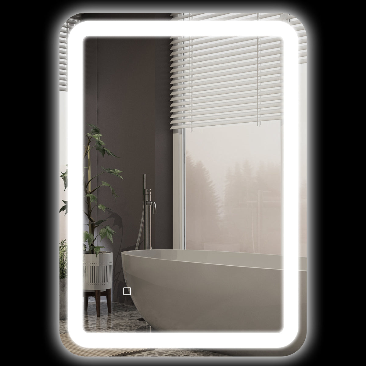 LED Bathroom Mirror 50x70cm, 3 Light Colors, Anti-Fog, Silver Glass