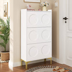 Modern Shoe Cabinet, 3-Tier Storage Metal Feet Entryway, White